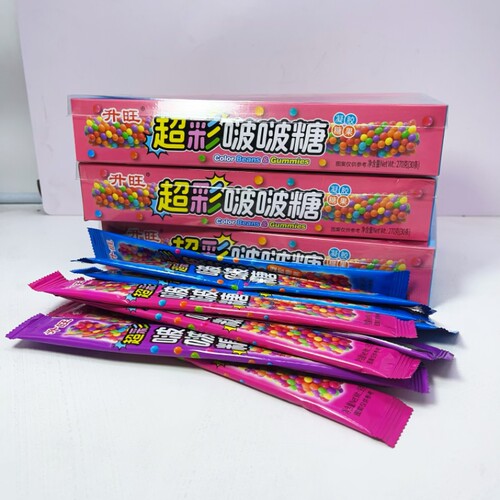 升旺啵彩珠珠糖超彩啵啵糖卷卷豆软糖水果彩虹糖果解馋小零食