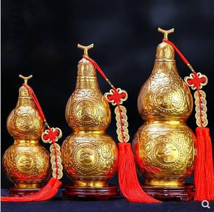 精工铜葫芦摆件纯铜开口开盖空心招财葫芦五帝钱挂件大小号家居摆