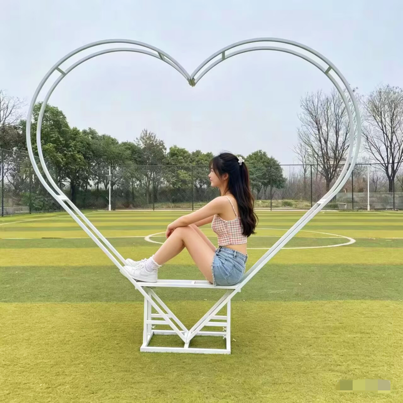 婚庆铁艺爱心拱门双层心形架子户外婚礼创意摆件爱心花架美陈布置