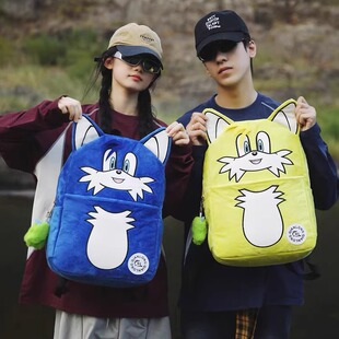 2025新款双肩包男初高中大学生书包个性大容量旅行包毛绒情侣背包