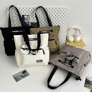 学生斜挎包男生手提书袋高中学生休闲通勤手拎包初中生帆布补课包