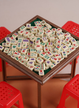 1:12娃娃屋dollhouse迷你棋牌麻将桌椅子模型摆件微缩场景道具