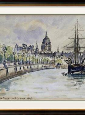 纯进口原版画芯美式风景装饰画Camille Pissarro伦敦圣保罗大教堂