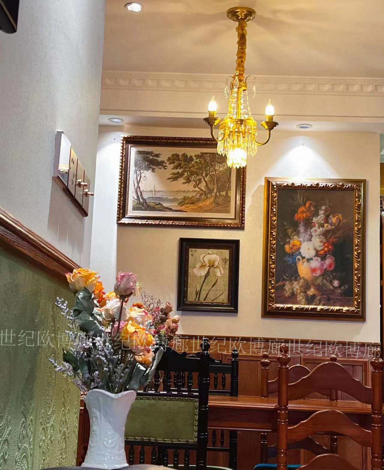 世纪欧博廊为顾客定制美式餐厅高端油画效果套画装饰画