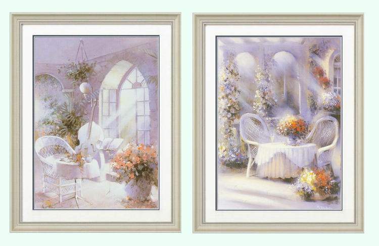进口原版画芯美式法式餐厅卧室套画花园装饰画 清晨的花房