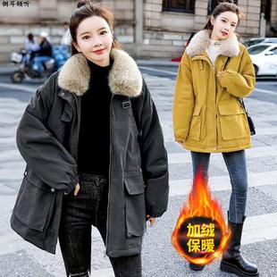 女士派克服冬季2025新款大码胖mm中长款加绒加厚棉衣棉服女款外套