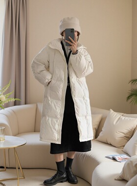 奶fu白色连帽羽绒棉服女冬季韩系加厚过膝中长款棉袄衣面包服外套