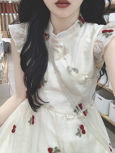 新中式 温柔风气质甜美绝美奶fufu初恋长裙 刺绣连衣裙女夏季 小飞袖