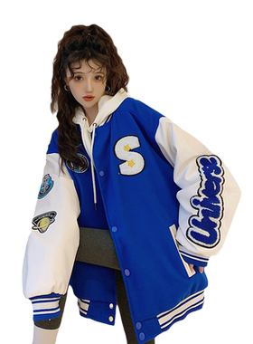 克莱因蓝棒球服少女秋装2025新款初中学生宽松美式外套夹克ins潮