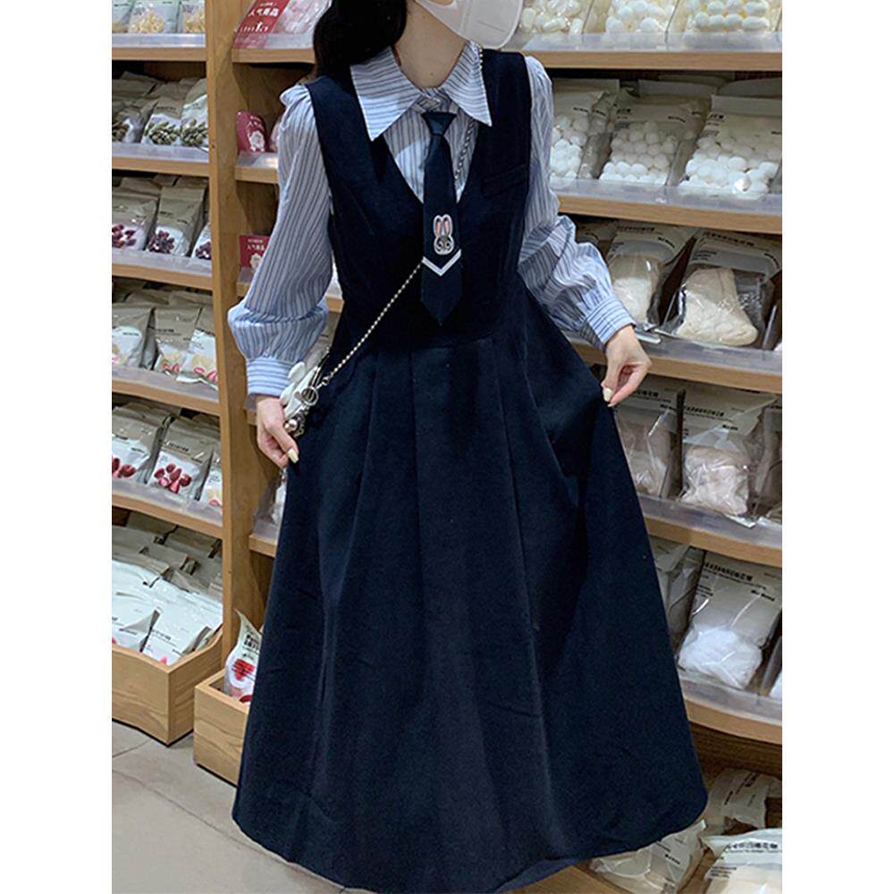 初中生高中学生青少年女生礼服背带英伦学院风连衣裙两件套装裙子