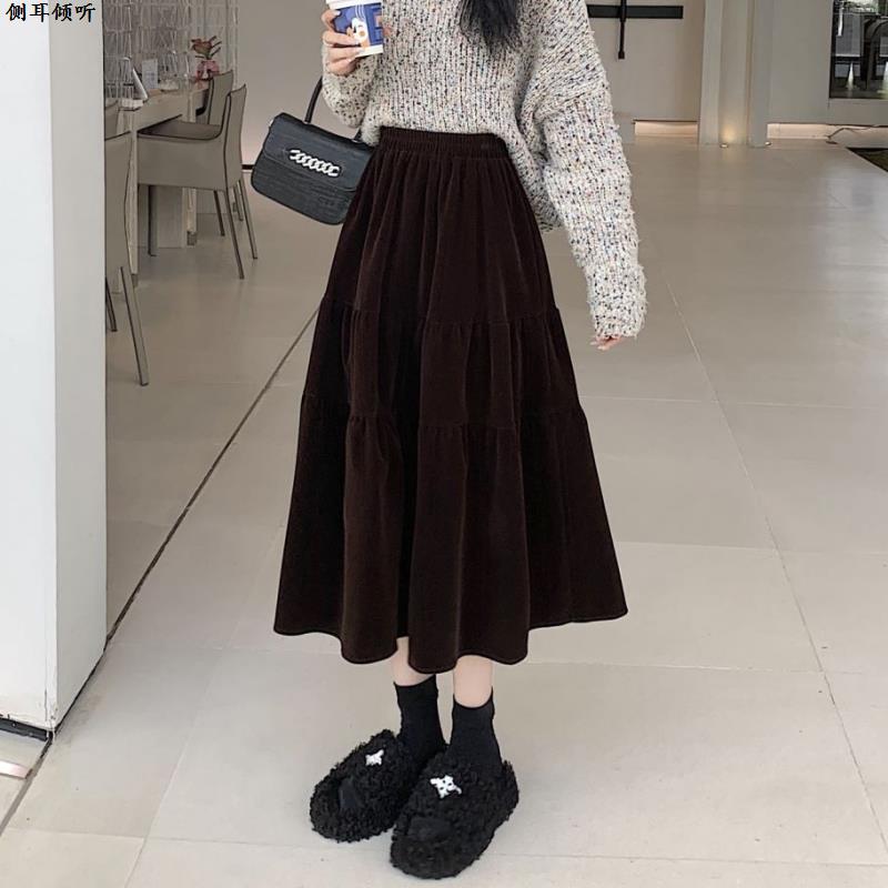 金丝绒半身裙女秋冬2025新款高腰设计感中长款垂感伞裙A字蛋糕裙