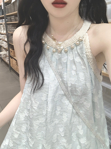茶歇法式挂脖连衣裙女夏季温柔风宽松气质绝美奶fufu仙女初恋长裙