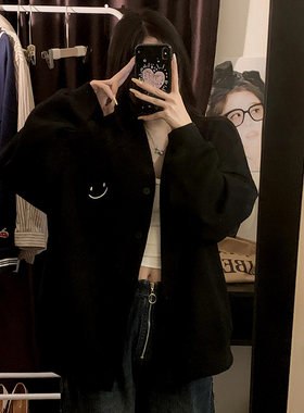 黑色开衫卫衣少女203新款春秋