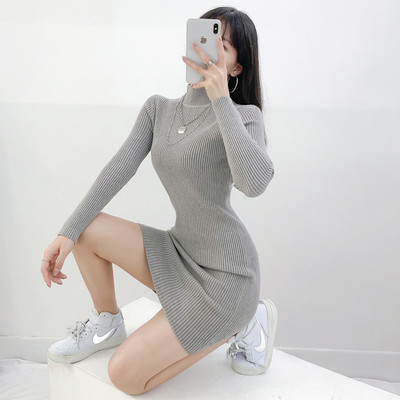 半高领针织连衣裙女修身秋