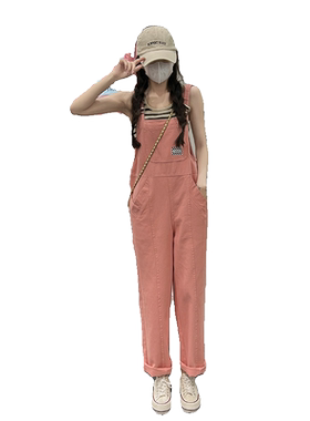粉色工装背带裤女夏季203新款