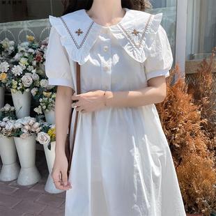 学院风娃娃领连衣裙女夏季2025新款韩版甜美学生宽松收腰中长裙子