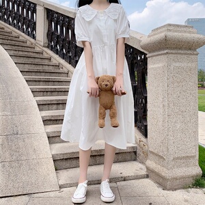 2026夏季少女小清新宽松裙子女大童连衣裙初高中学生娃娃领中长裙