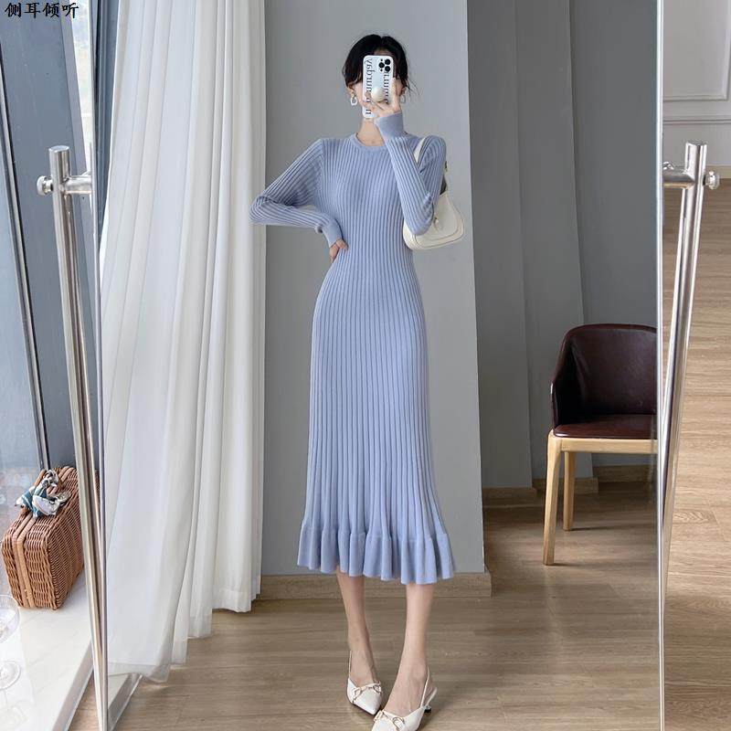 秋冬季配大衣中长款过膝毛衣裙气质打底内搭荷叶边鱼尾针织连衣裙,女装/女士精品,羊绒衫,淘宝优惠券,粉丝福利购,淘宝优惠卷