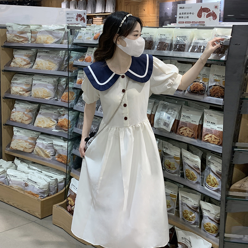 娃娃领连衣裙少女夏装2025新款初中高中学生学院风收腰显瘦长裙子