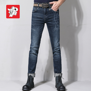 小脚激光镭射蓝色男士 CB329唠叨牛仔秋冬中腰修身 牛仔裤 小脚