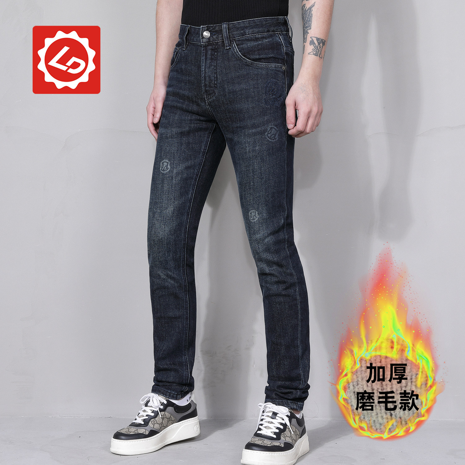 唠牛仔拉链长裤冬季刺绣