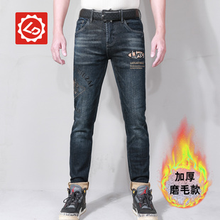 小脚男裤 印花修身 CB328唠叨牛仔秋冬加厚磨毛刺绣牛仔裤 子 小脚