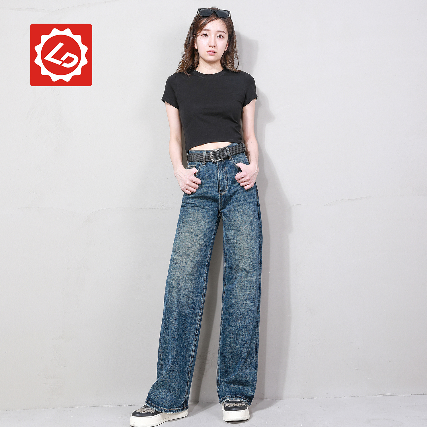 唠叨牛仔阔腿裤长裤高腰
