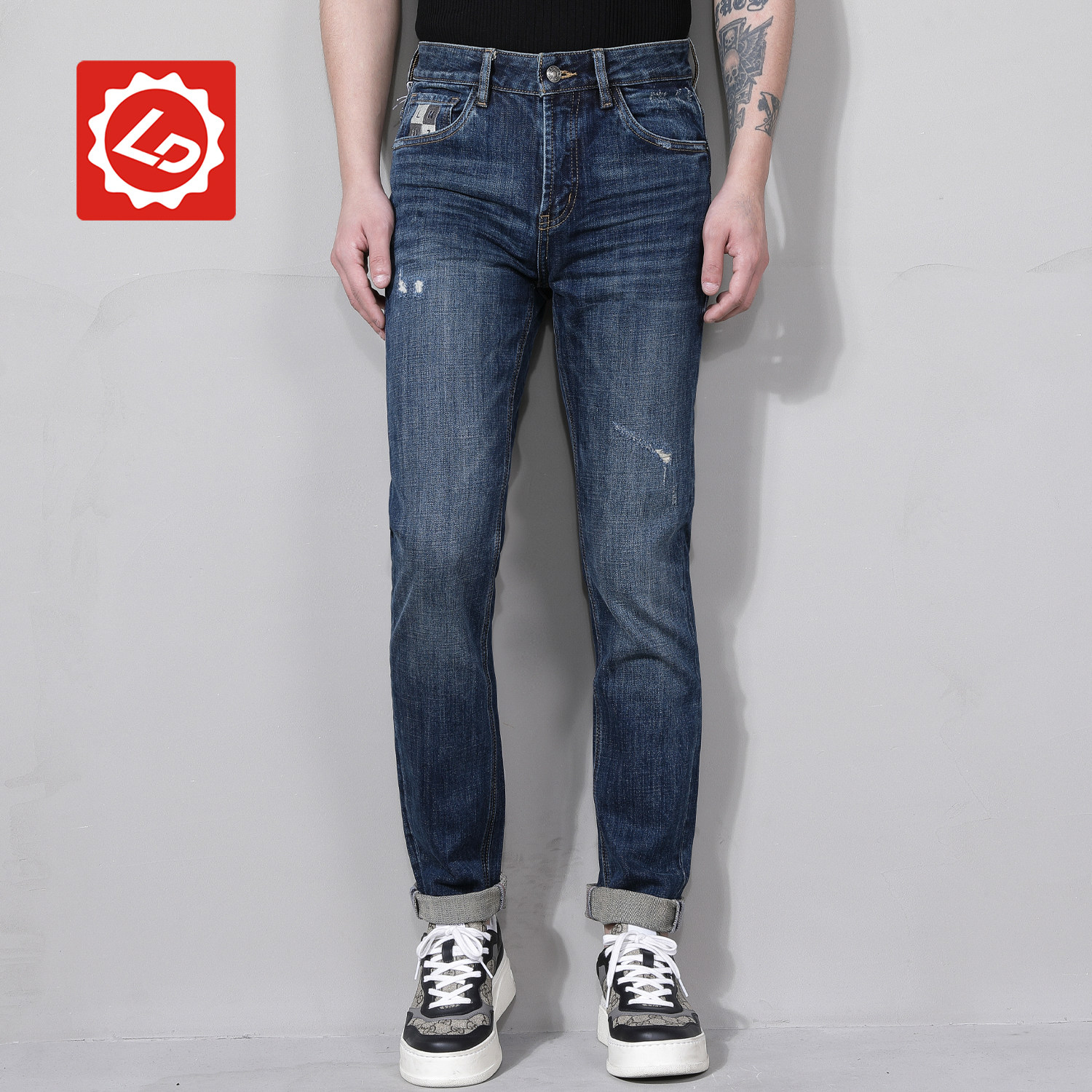 破洞长裤牛仔裤唠叨牛仔拉链