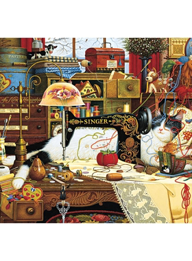 包邮施密特Schmidt德国进口益智拼图59993缝纫机旁的复古猫1000片