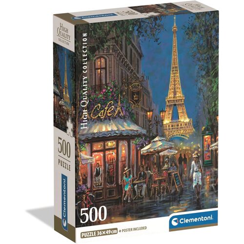 新品包邮Clementoni意大利进口益智拼图35577巴黎咖啡厅之夜500片