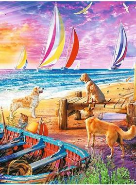 正品包邮trefl欧洲进口成人益智风景拼图10697海边帆船1000片减压