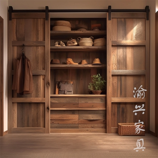 侘寂风 全屋定制推拉门衣柜 别墅家具卧室衣柜定做实木直排衣柜
