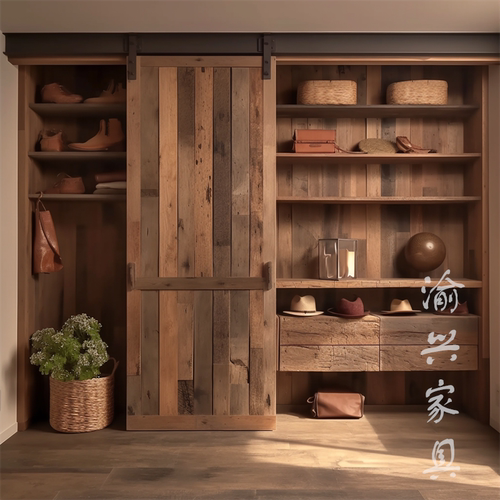 侘寂风实木储物玄关柜 原木色鞋柜 民宿会所别墅全屋定制收纳柜