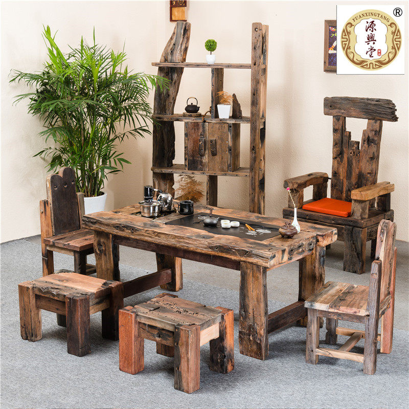 老船木茶桌椅 组合  阳台花园实木茶几茶台小户型可订做功夫茶桌