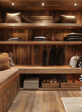 侘寂风家具实木衣柜 开放式衣柜别墅民宿转角衣柜 全屋定制衣柜