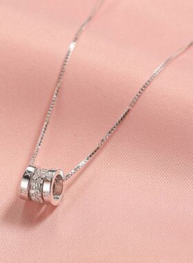 锁骨吊坠圆环三环时尚设计感链奢小众女轻项链风ins圆圈罗马数字