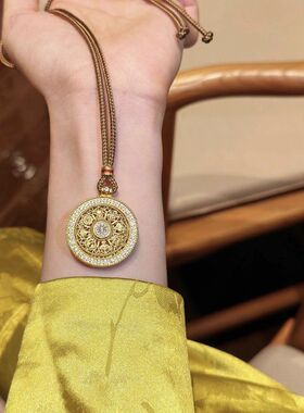 新中式古法金色可转动好运八宝罗盘吊坠项链女复古轻奢中古风项饰