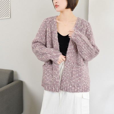 粗毛线慵懒风复古加厚针织开衫