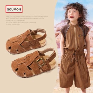 儿童真皮勃肯鞋女童夏款凉鞋公主鞋小童外穿包头半拖鞋防滑宝宝鞋