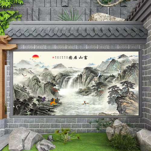 户外门头匾迎门墙山水瓷砖影壁