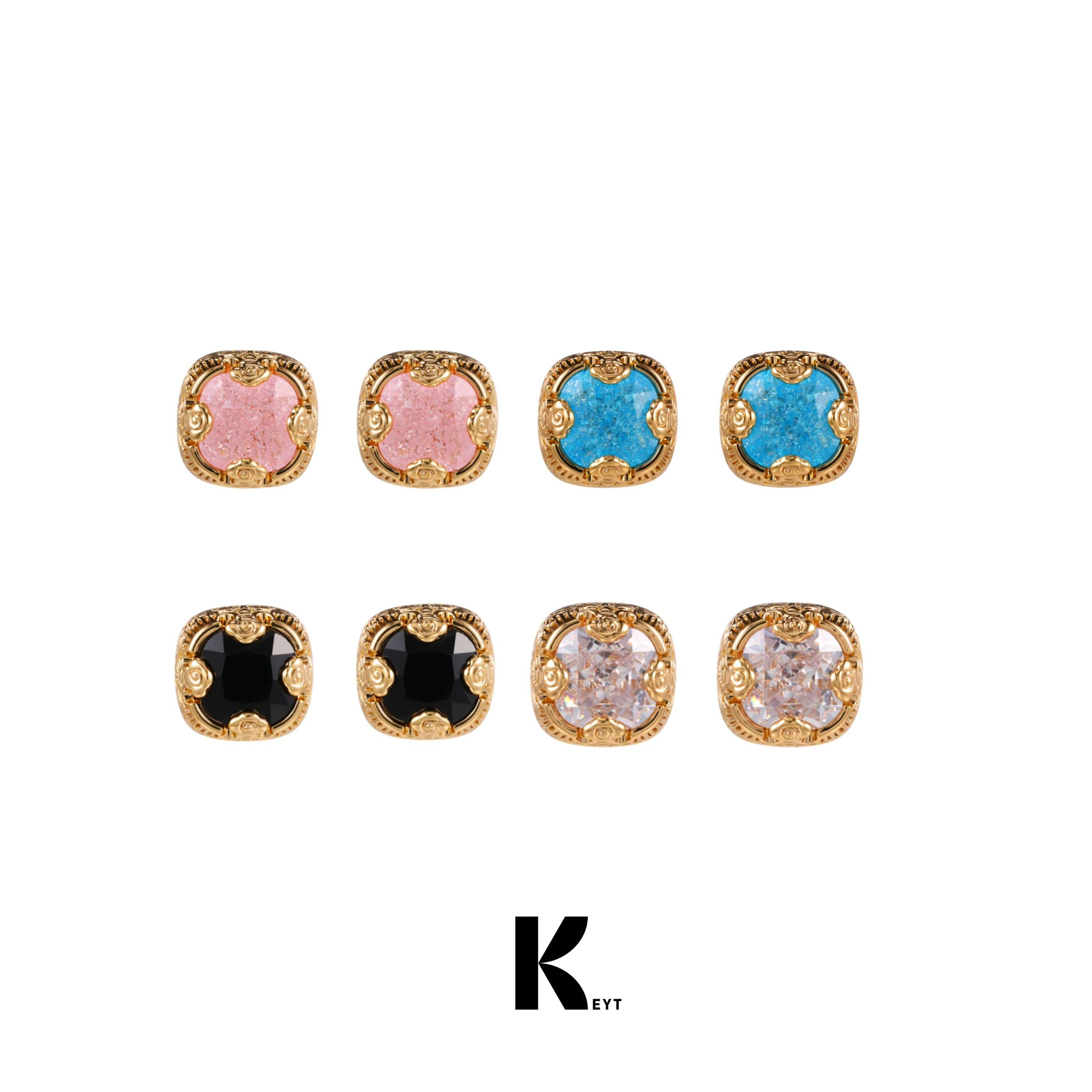 keytacc四色条纹金属小耳钉