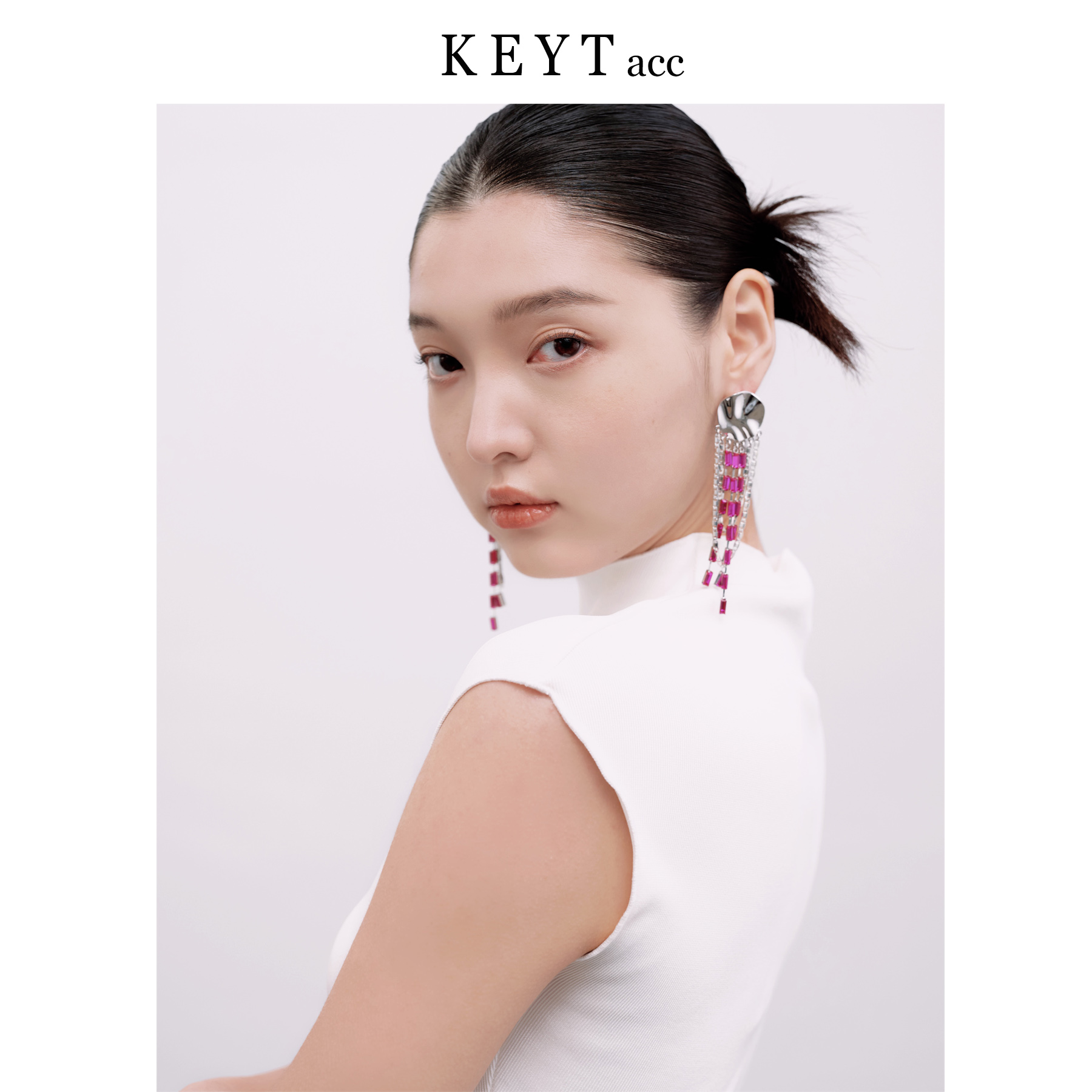 keytacc粉锆银色链条拼接流苏耳饰