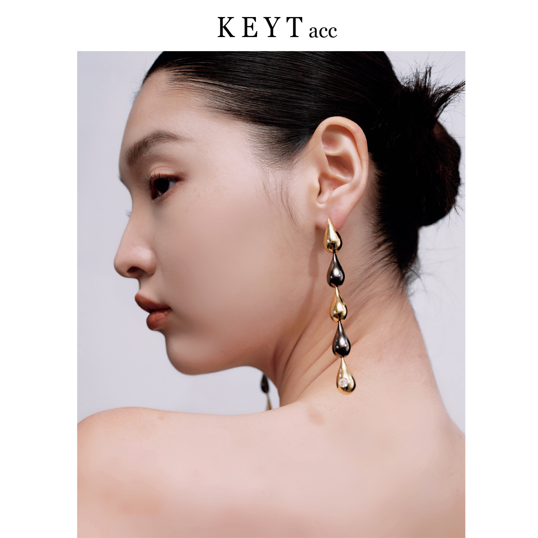 keytacc月亮城堡黑金经典线条水滴耳环