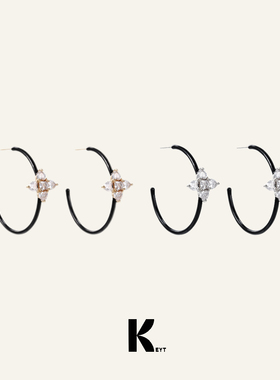KEYT原创“old money”金银色十字锆石黑色耳圈