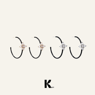 KEYT原创“old money”金银色十字锆石黑色耳圈