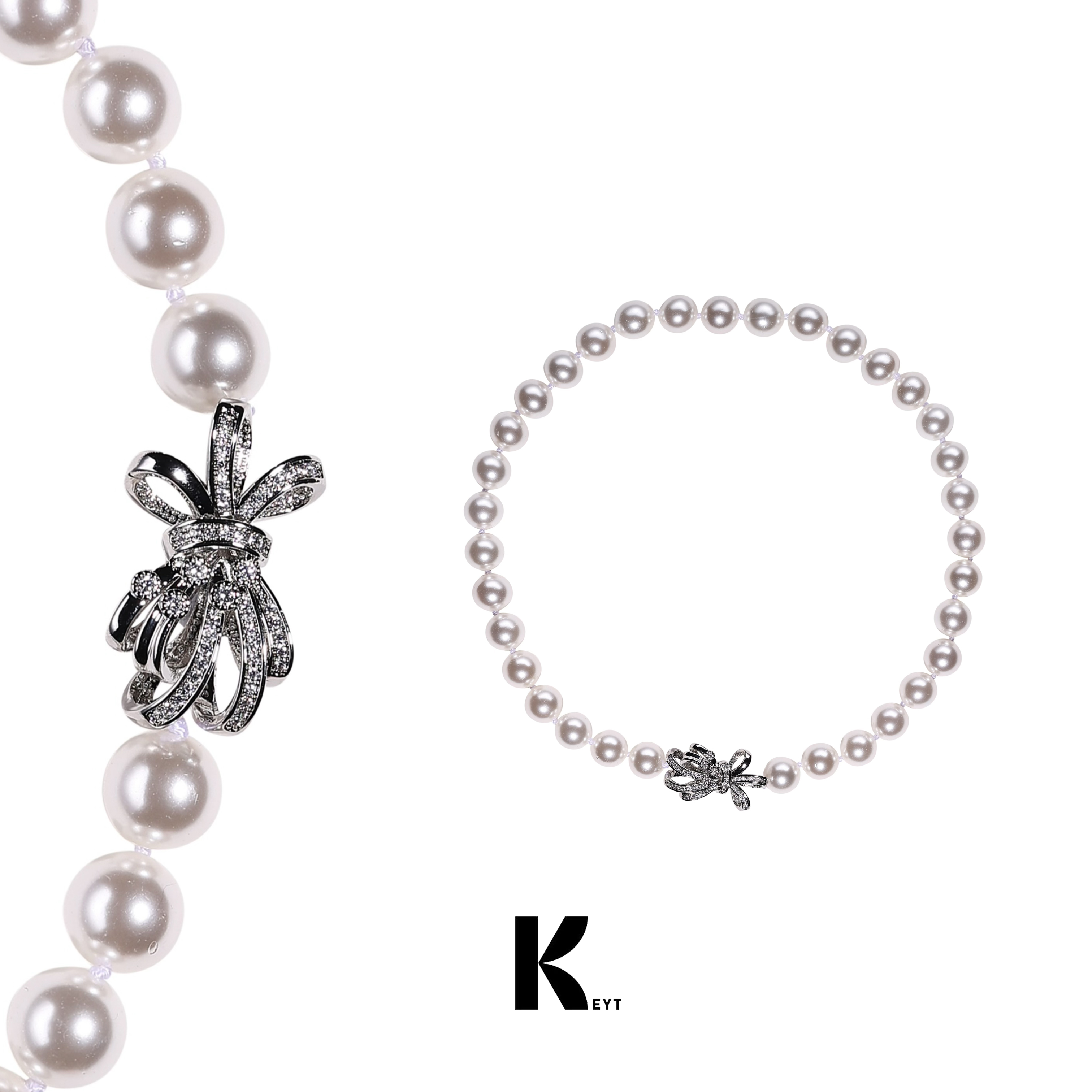 keytacc高亮蝴蝶结珠珠项链
