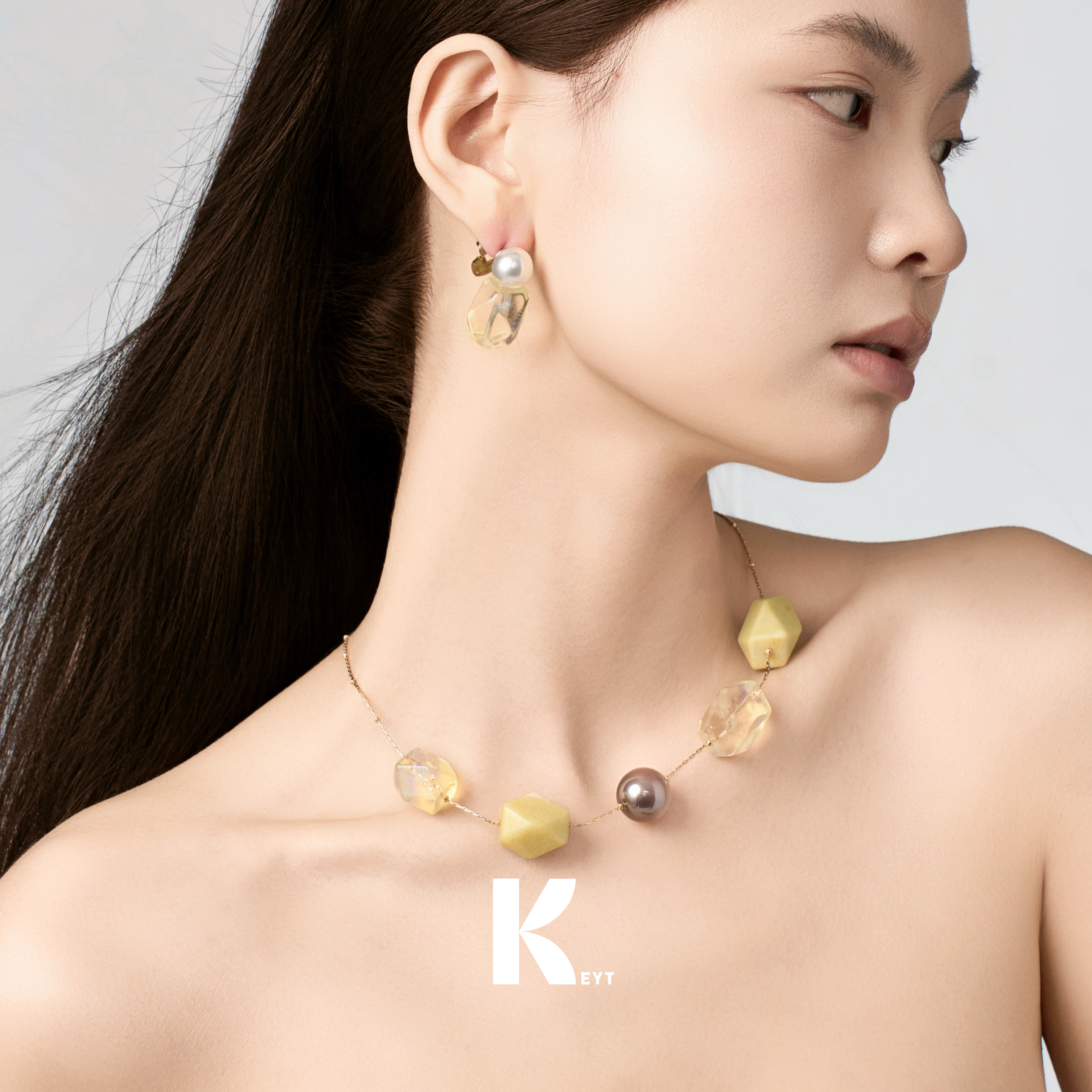 KEYT原创北欧几何风炫光紫珠黄水珍珠设计感锁骨链T恤项链B157