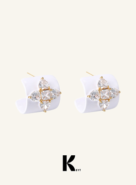 KEYT原创“old money”白色系金银双色十字锆石耳环戒指项链