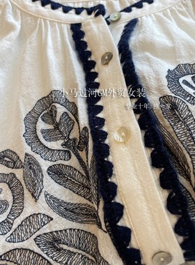 渠道货!!ANTIK**,太重工了~定织高支棉刺绣民族风灯笼袖衬衫女