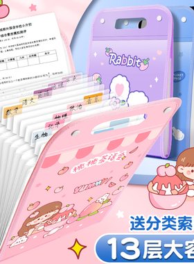 A4手提文件夹试卷袋多层大容量小学生专用手拎式风琴包卷子收纳袋整理神器初中生高中生书夹子科目分类试卷夹